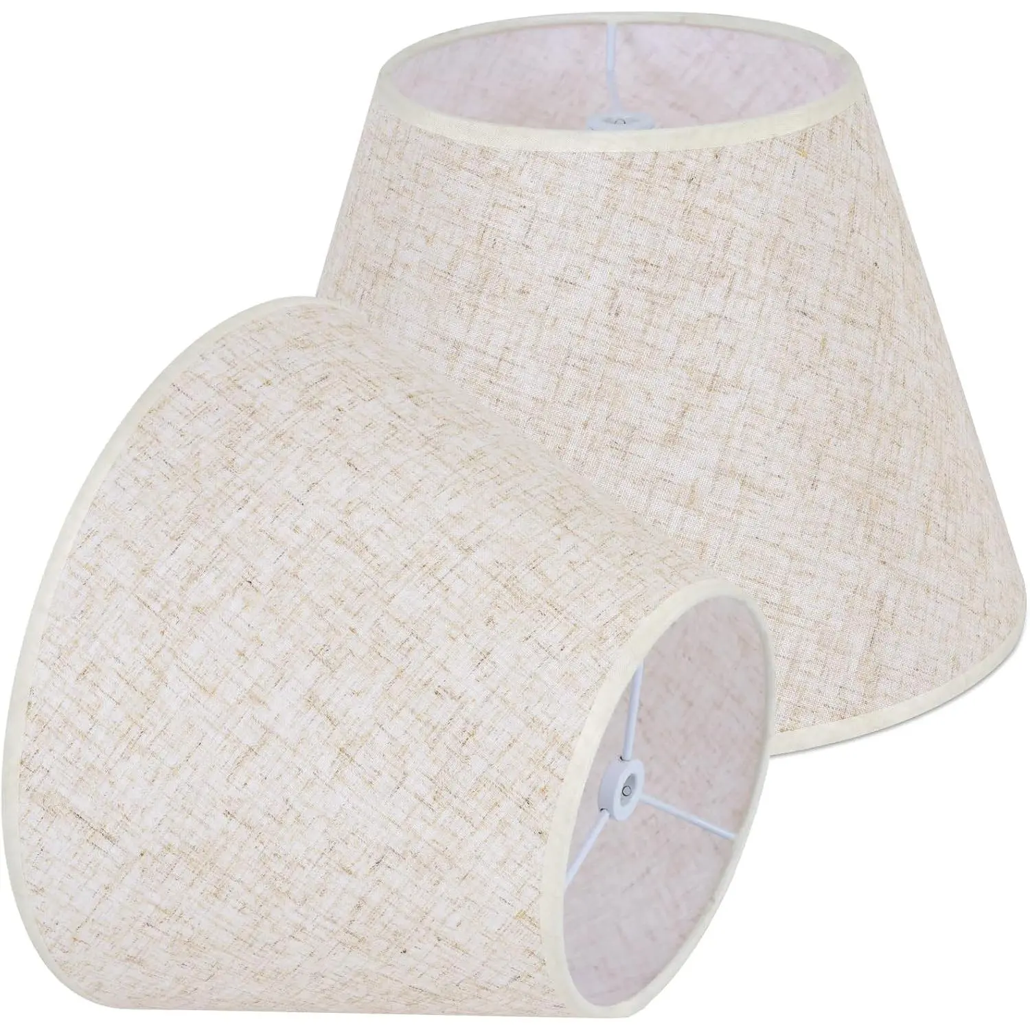Set of 2 Beige Linen Lamp Shades for Table Lamps, 6" Top x 10" Bottom x 7" High, Modern Replaceable Spider Fitter Fabric Lampshades for Home Decor