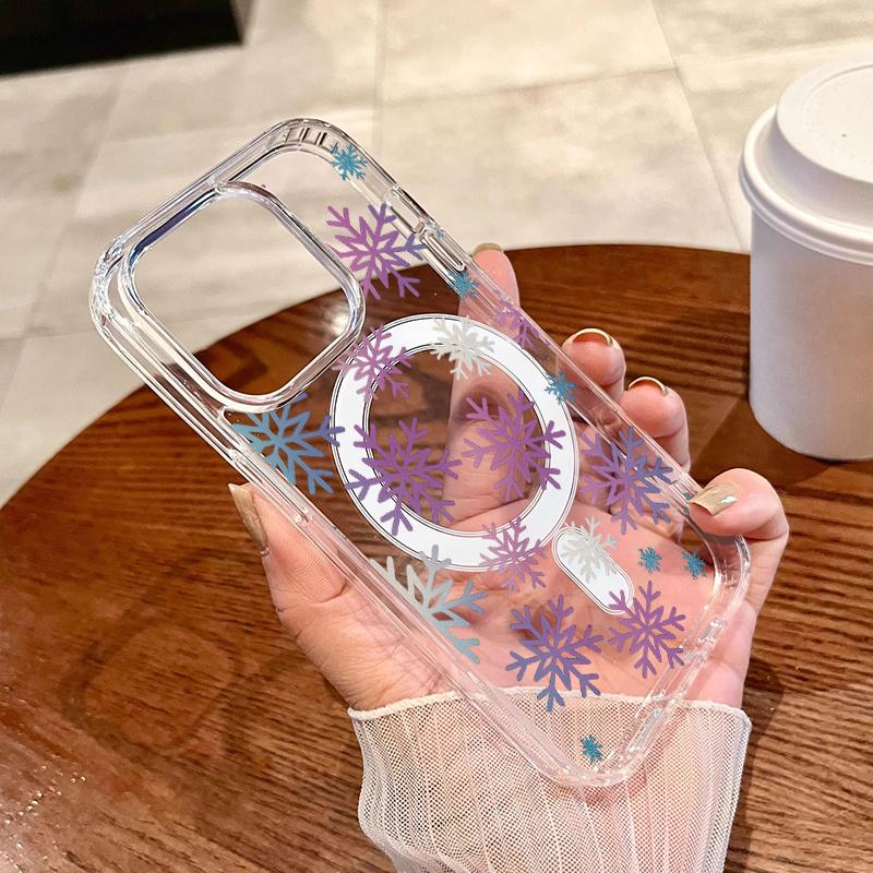 Dreamy Gradient Snowflakes for Winter Solstice MagSafe Case for iPhone 17 Pro Max Air 16 16e 15 14 Plus 13 12 11 X XS Pattern Magnetic Acrylic Back TPU Edges Shockproof Ultra Thin Mobile Phone Cover Valentine's Day Gift 2D printing