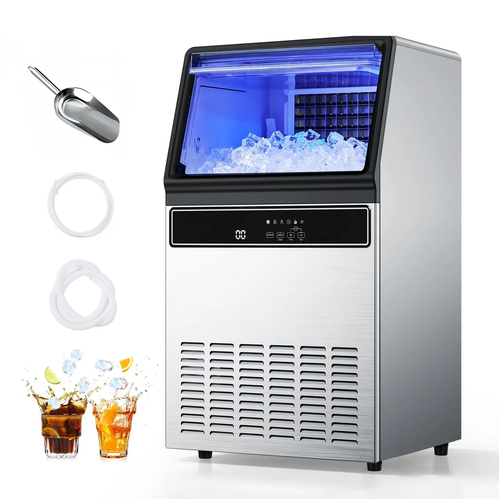 Commercial Ice Maker Machine - 130 Lbs/Day Output, 33 Lbs Storage Bin, Heavy-Duty Bars/Restaurants Equipment for Cafes, Catering Use