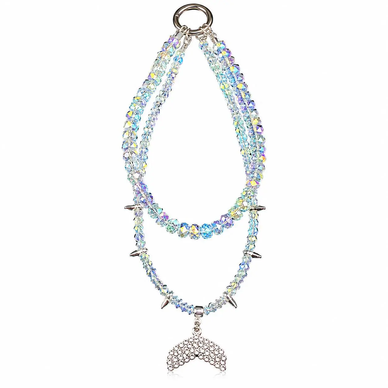 Iridescent Crystal Multi-layer Charm Jewelry, Rhinestone Fishtail Pendant Chain, Detachable Fashion Accessory for Women, Elegant Daily Gift SUK611