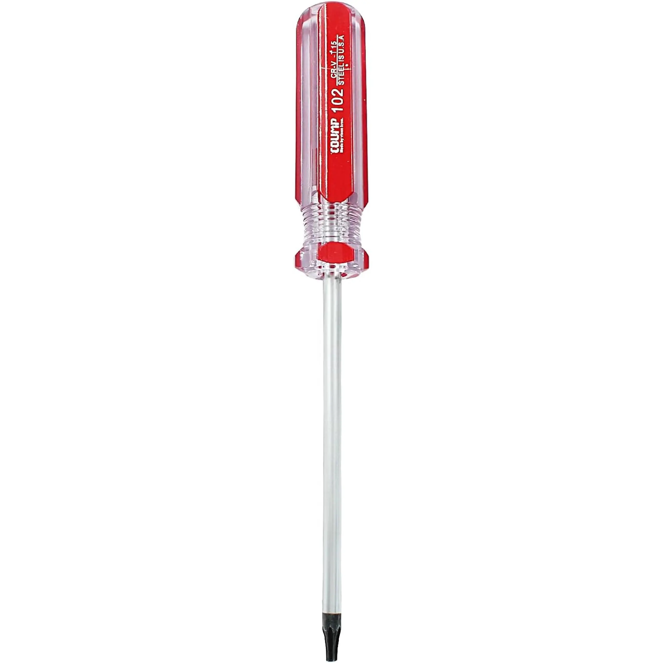 T15 Security Torx Screwdriver with Magnetic Tip, 7 Inch / 178mm Cr-V Steel Screwdriver for Repairing and DIY, 4 Inch Working Length with Red Insulated PVC Handle