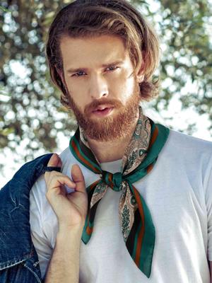 Vintage Silk Feel Square Scarf for Men Satin Bandana Tiny Pattern Print Neckerchief Geometry Head Scarf Fashion