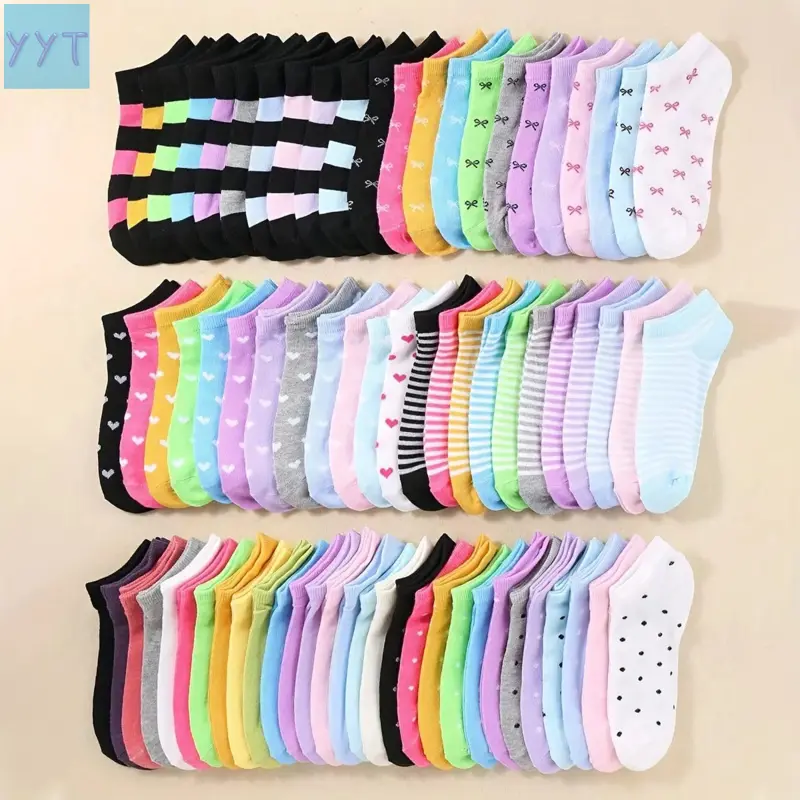 YYT1  20 Pairs Girls' Everyday & party socks - Soft Breathable Knit Ankle socks, Pastel & Bright (Pink, Blue, Green, Yellow,, Purple, Red, Black, White, Grey, ) - All-Season Casual footwear School, Playdates, Outings - Cute Girls' Socks