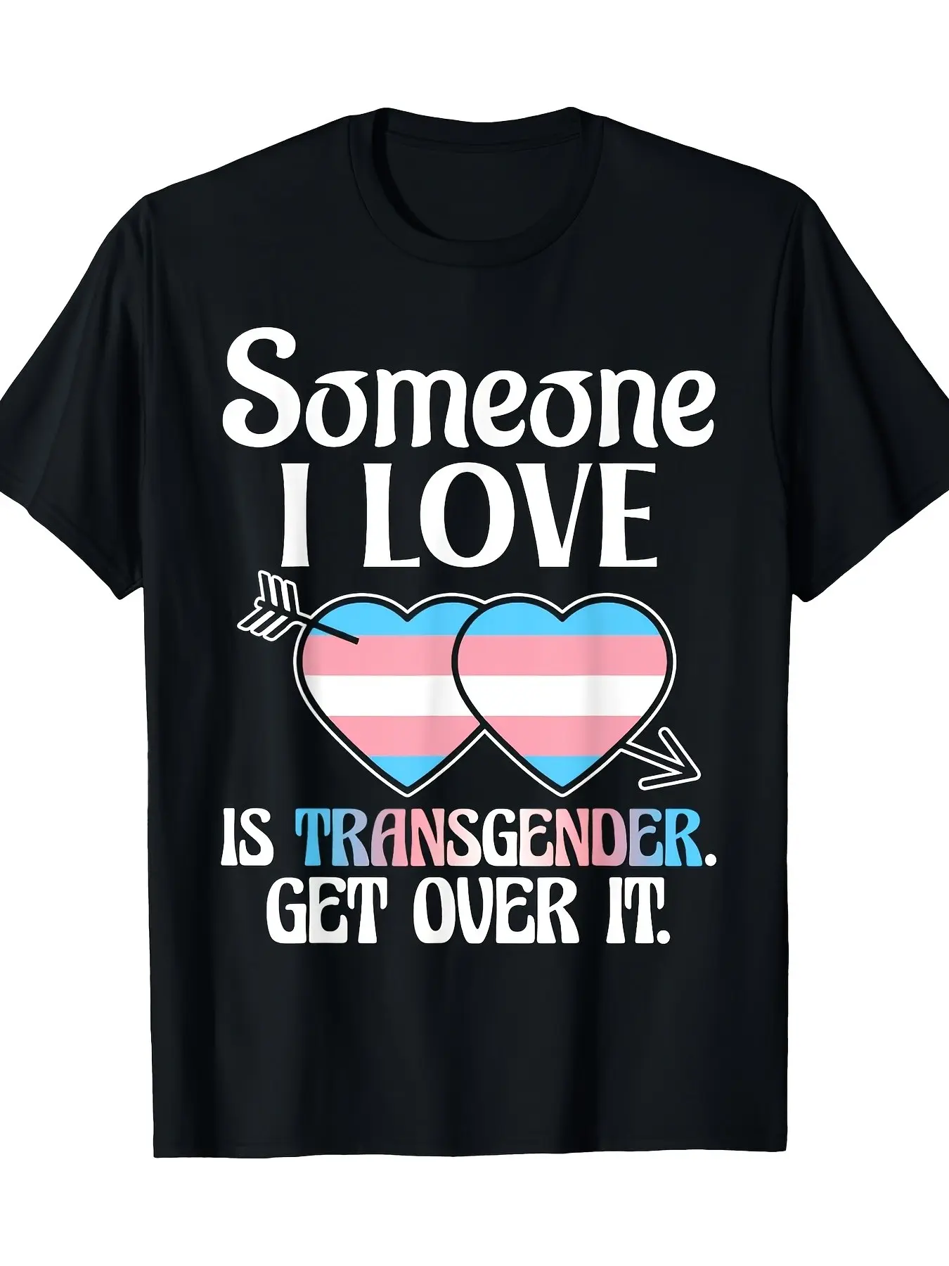 Transgender Pride T-Shirt, Love My Trans Design, Short Sleeve Round Neck, Heart and Flag Pattern, Unisex Summer Tee, Casual Loose Fit