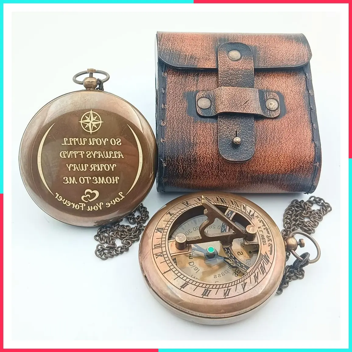 Personalized Brass Sundial Compass with Engraved "So You Can Always Find Your Way Back to Me" Message - Luxury Anniversary Gift for Men, 3 Inch
