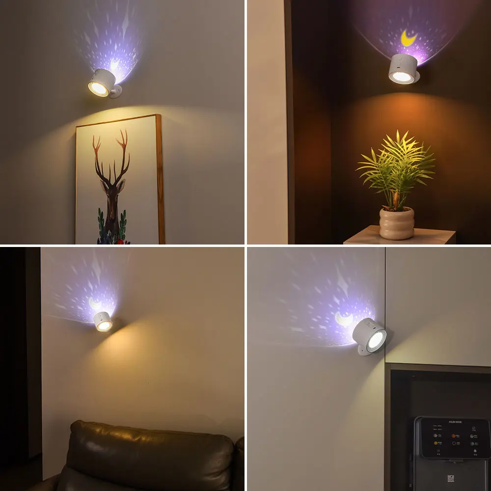 Magnetic Starry Moon Projector Wall Lamp - 360° Rotatable, USB Rechargeable, No Drilling, Dimmable LED Lights for Bedroom Wall Decor, Starry Sky, Elevate Home Lighting