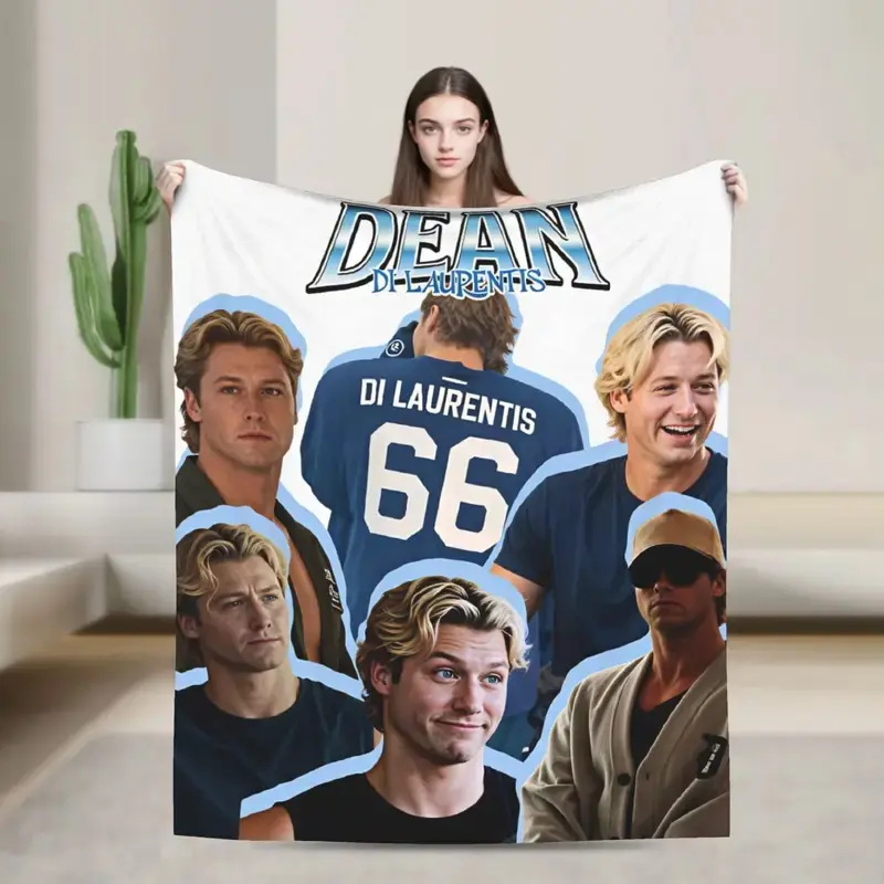 Dean Di Laurentis Photo Collage Flannel Throw Blanket White Background Multi Portrait Montage 66 Sports Jersey Print Soft Fleece Blanket Teen Fan Bedroom Sofa Decor Gift for Outer Banks Series Fans