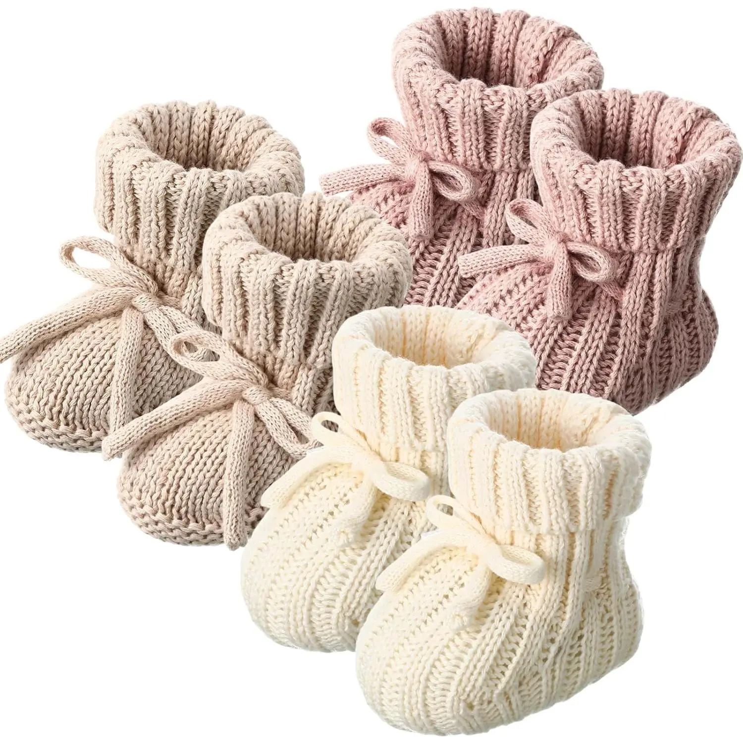 3 Pairs Knitted Baby Booties 0-6 Months Newborn Baby Crochet Shoes First Walkers Cozy Shoes Infant Girl Boy