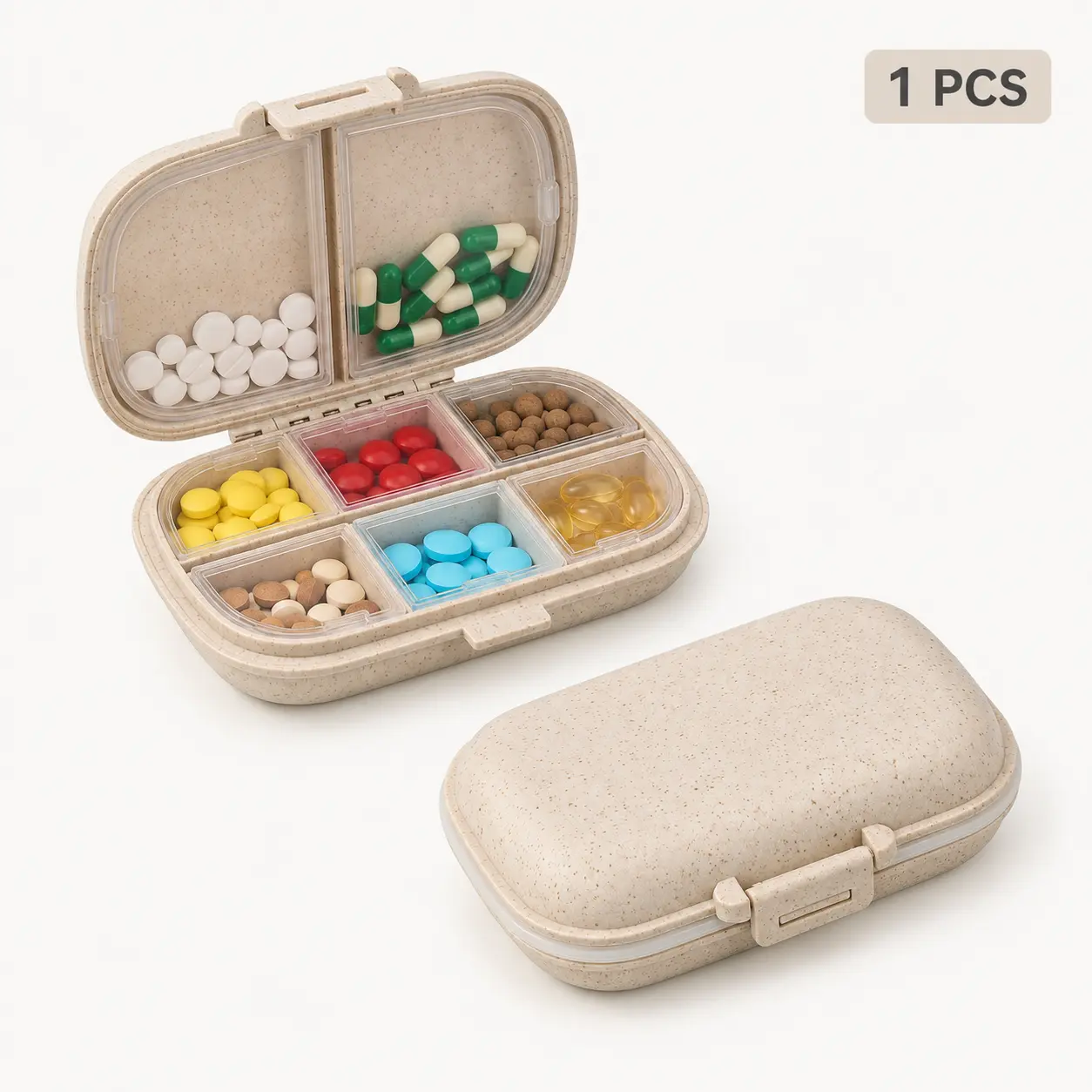 Portable Travel Medicine Box - 8-Compartment Pill Organizer with Sealed Lid, Daily Vitamin Storage Case, 1 Count Home Organizer Storage Bin,kids