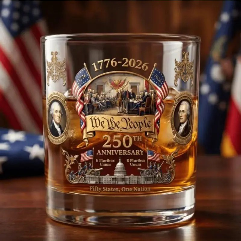 American 250th Anniversary Dual Head Commemorative Glass, Drinkware Glass, Drinking Glasses, Whiskey Cup, Whisky Glass, Water Cup, Perfect for Celebrations and Gifts