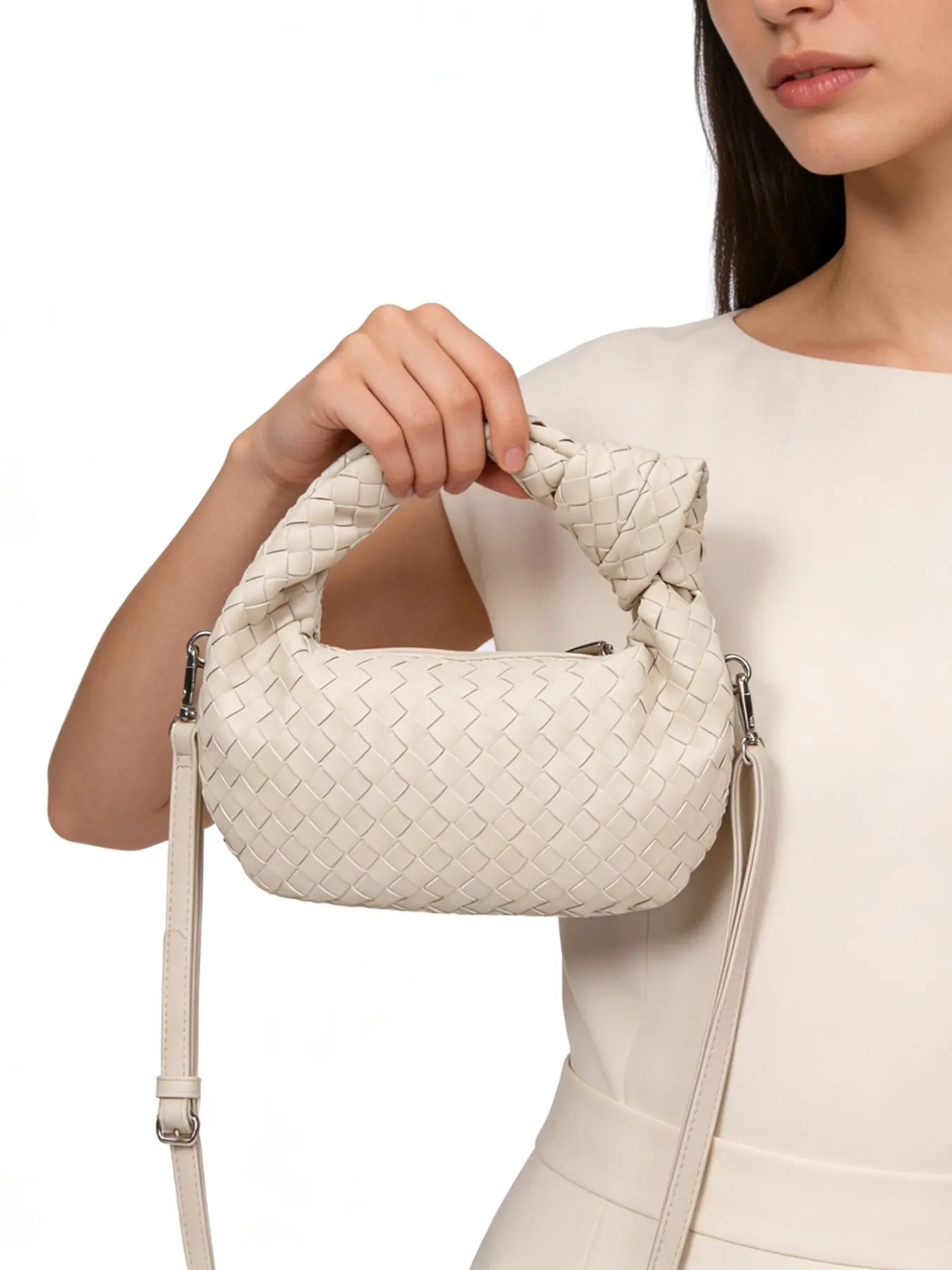 woven hobo bag, knotted handle bag, weave underarm bag, mini woven shoulder purse, crossbody woven bag, luxury textured handbag, women evening bag, casual everyday purse, soft leather weave bag, dinner party bag, convertible shoulder bag