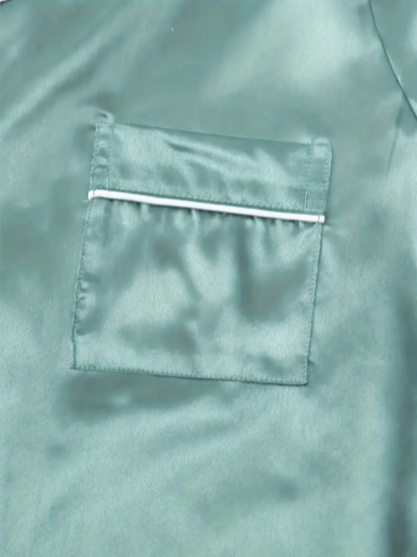 Women's Solid Contrast Binding Bow Decor Pajama Set, Short Sleeve Button Front Lapel Shirt & Shorts Pj Set, Ladies Summer Sleepwear & Loungewear