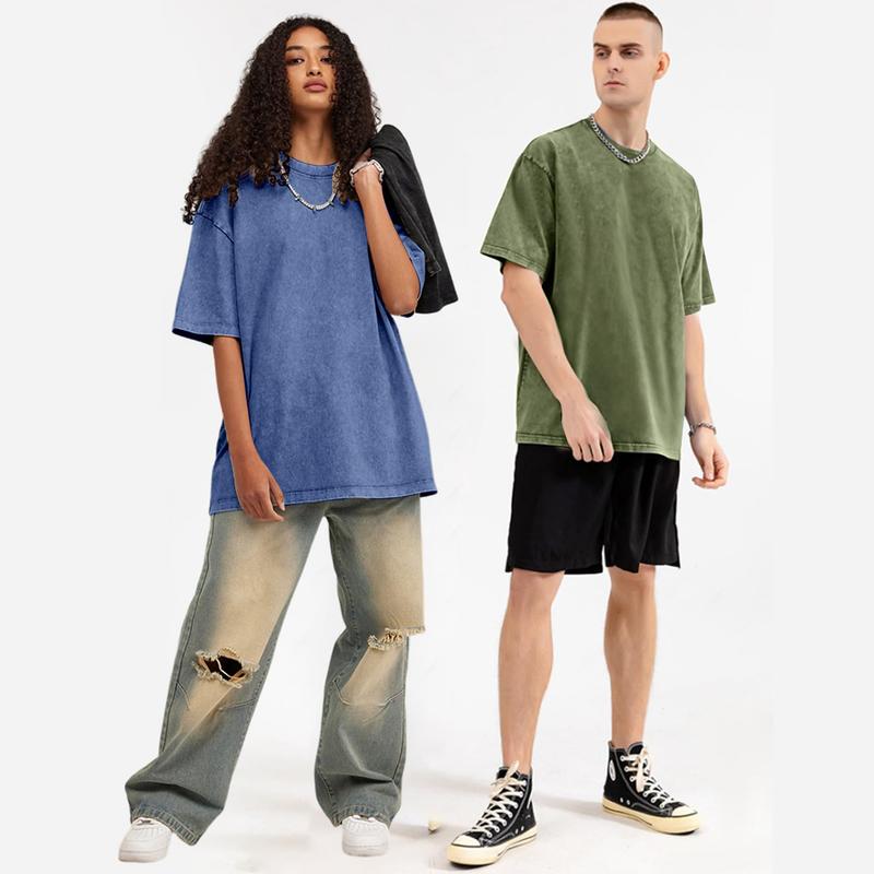 3 Pack Women's Oversized T Shirts Acid Wash Cotton Crew Neck Half Short Sleeve Summer Unisex Tees Casual Loose Fit Solid Streetwear Comfortable Tops Basic Womenswear Plain Tshirt