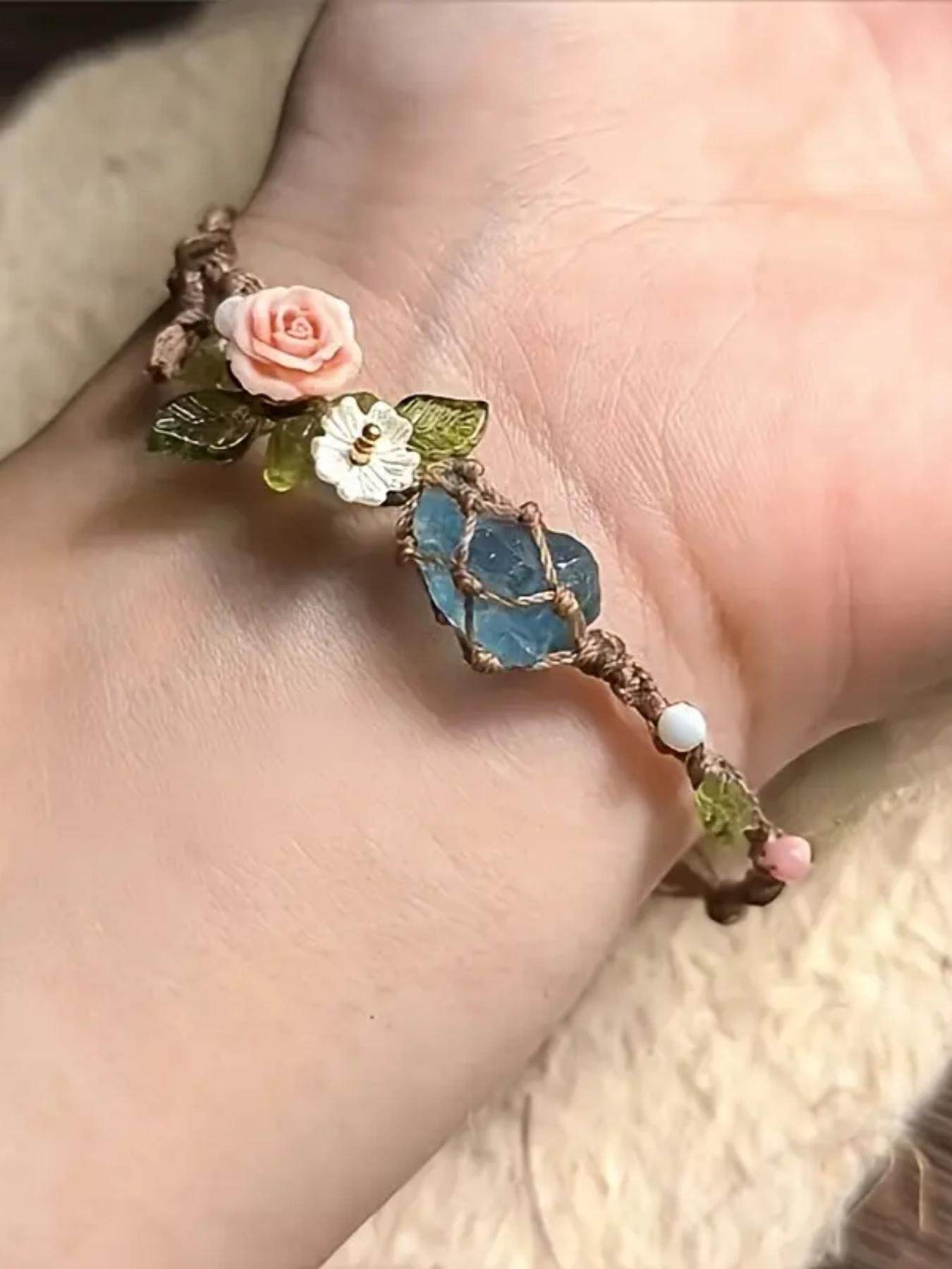 Handmade Bohemian Floral Bracelet, Natural Gemstones & April Birthstone, Light Ocean Jewelry, Perfect for Daily Wear, Party Gifts, Valentine's Day