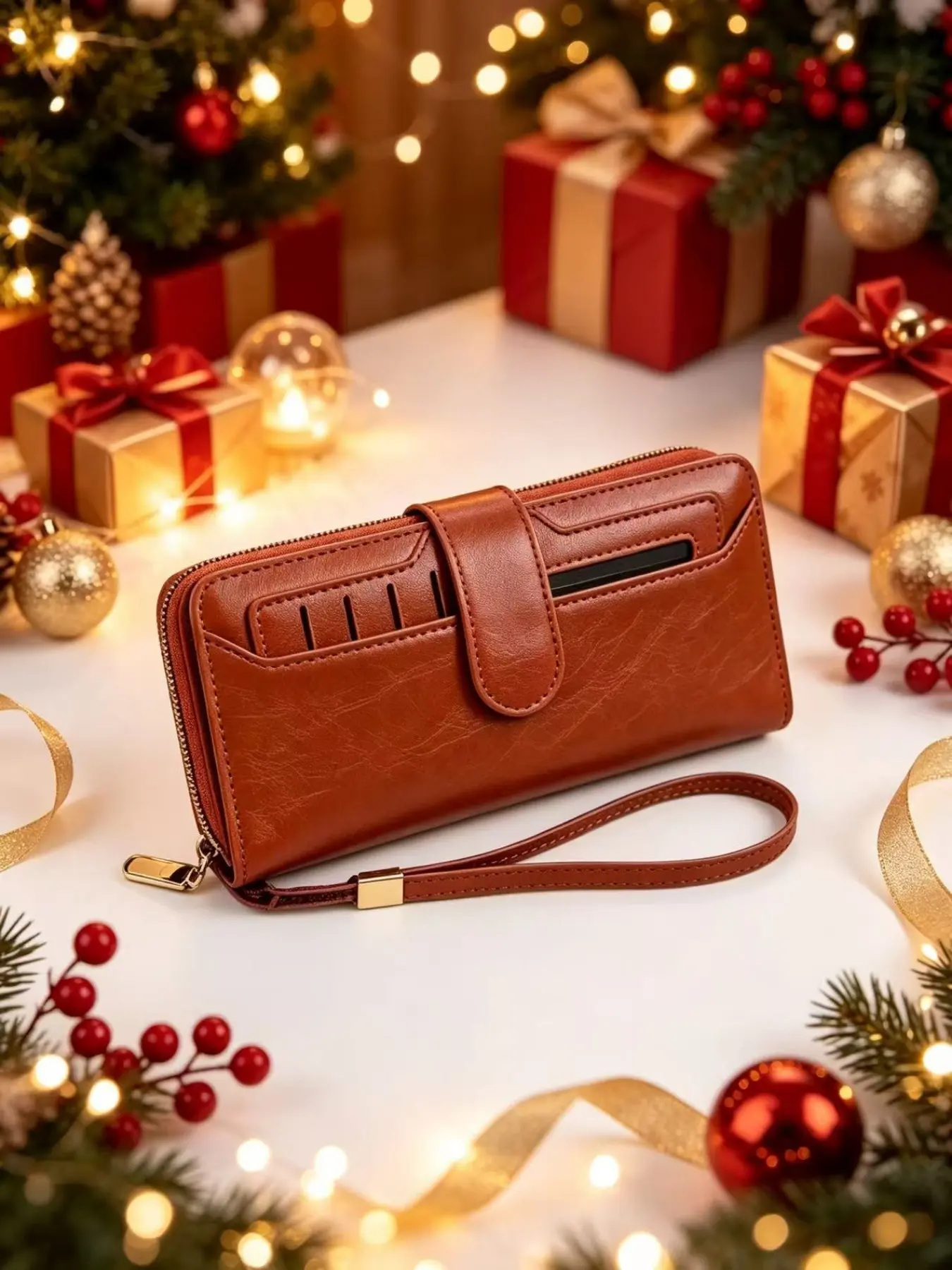 Vintage Wax Leather Long Zip Wallet, Large Capacity Card Holder, Portable Retro Handheld Phone Case, Perfect Gift for Christmas, Thanksgiving, Birthday