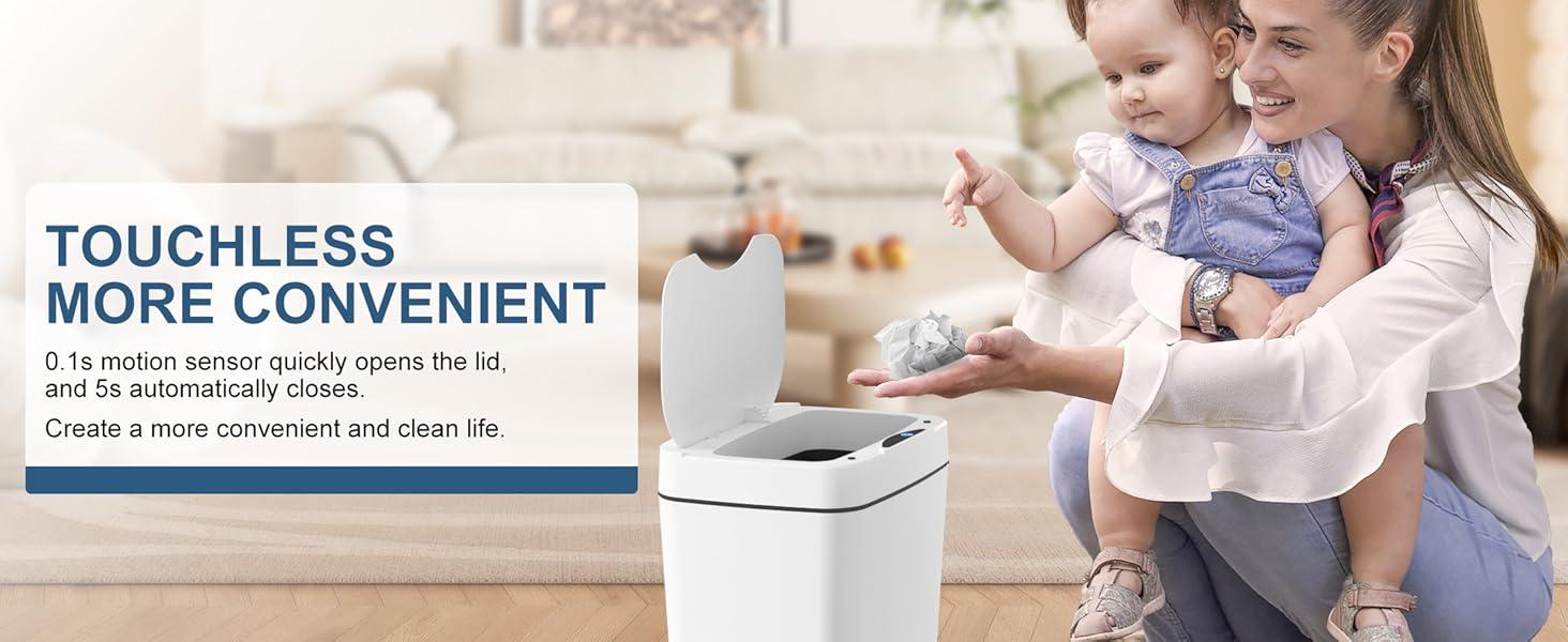 J.C 2 Pack 2.7 Gal Bathroom Trash Can with Lid, Automatic Trash Can Small Garbage Can Touchless, Slim Motion Sensor Waterproof Plastic Trash Bins for Bedroom Office Kitchen Toilet