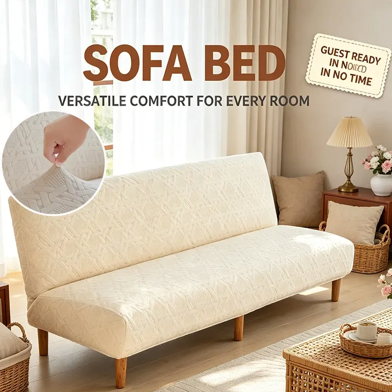 Washable Easy‑Care Sofa Bed Cover, Elastic Stretch Foldable Couch Slipcover, Stylish Sofa Protector Cover, 3 Sizes S/M/L, Pet‑Friendly Furniture Cover for Living Room Dorm Apartment