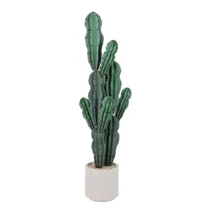 Realistic UV-Resistant Artificial Cactus Tree – Large Faux Desert Plump Plant Decor Plant in Pot – Easy Care, Stone Base, Indoor Outdoor Use – Home, Office, Living Room, Patio