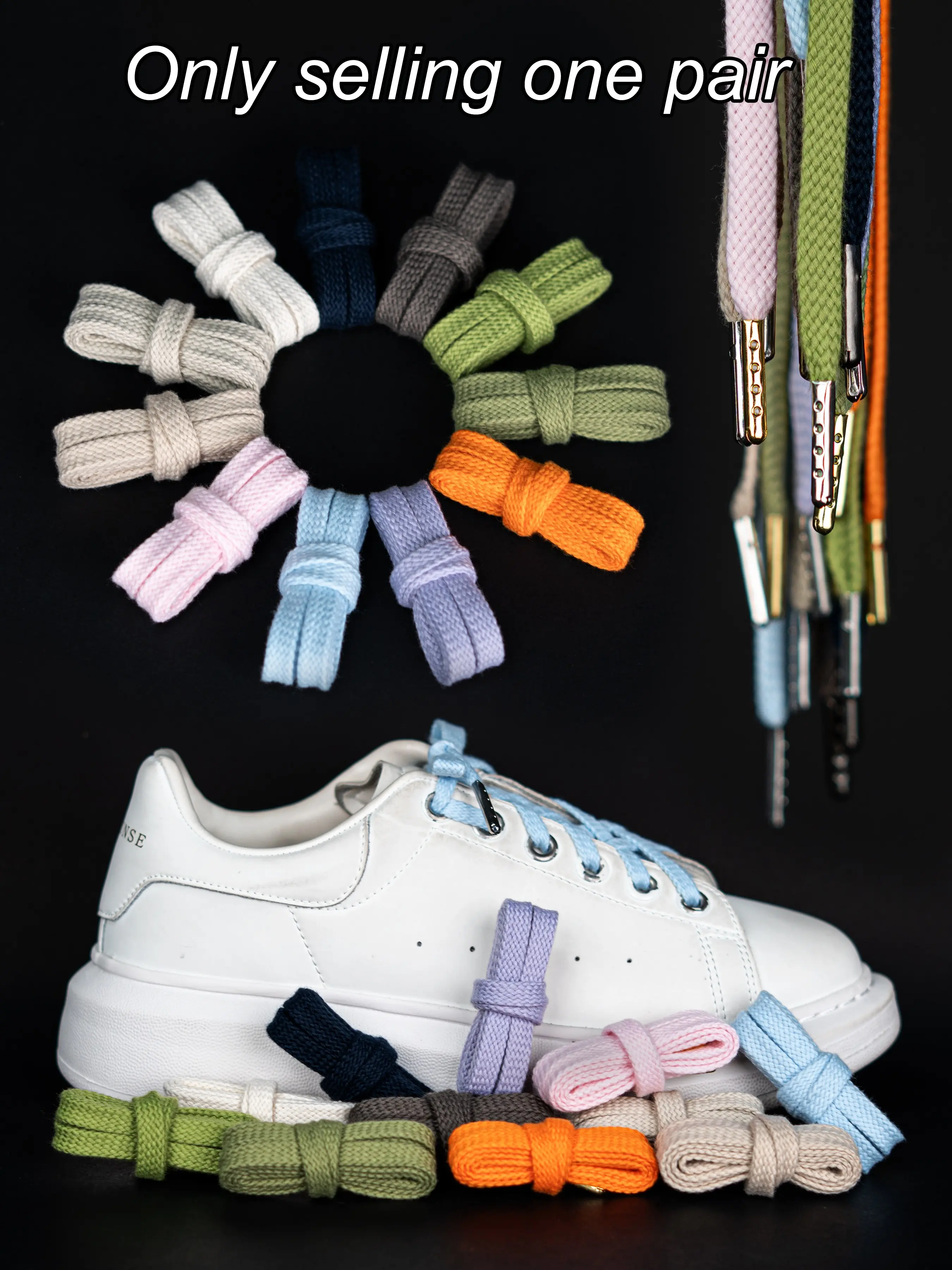 Metallic Head 8mm Wide Braided Texture Flat Shoelaces, Solid Color, Ideal for Daily Casual Sports, Comfortable & Durable Design, Laces for Sneakers