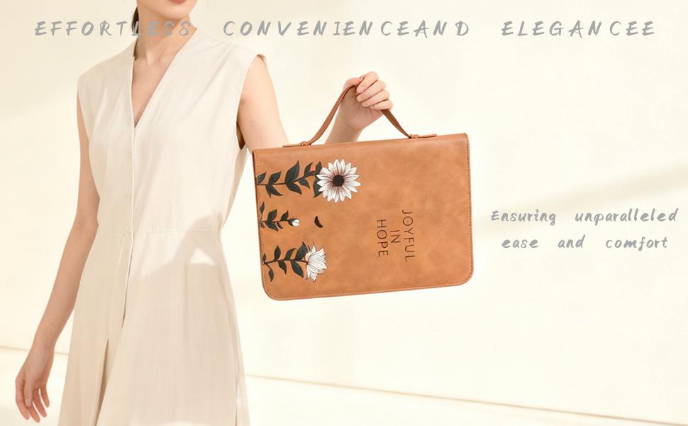 Leather Bible Cover Case with Durable Handle Quilted, Bible Journaling Kit, Bible Study Supplies & Christian Gift for Women and Teens