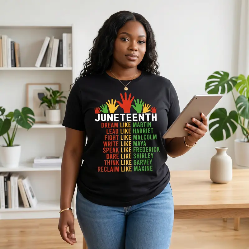 Unisex Juneteenth Graphic Tee with Iconic Black History Print | Soft 100% Cotton Short-Sleeve Crewneck, Relaxed Fit Celebration Apparel, Cute, S, M, Chic, Iconic Print