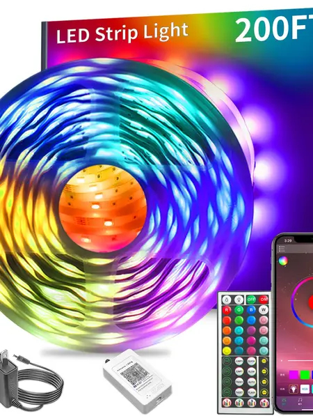 200FT Led Strip Lights RGB Music Sync for Bedroom ,more 100ft 50ft Bluetooth Christmas Lights with Smart App and  Remote Control Indoor Lighting, for room decorating party decor