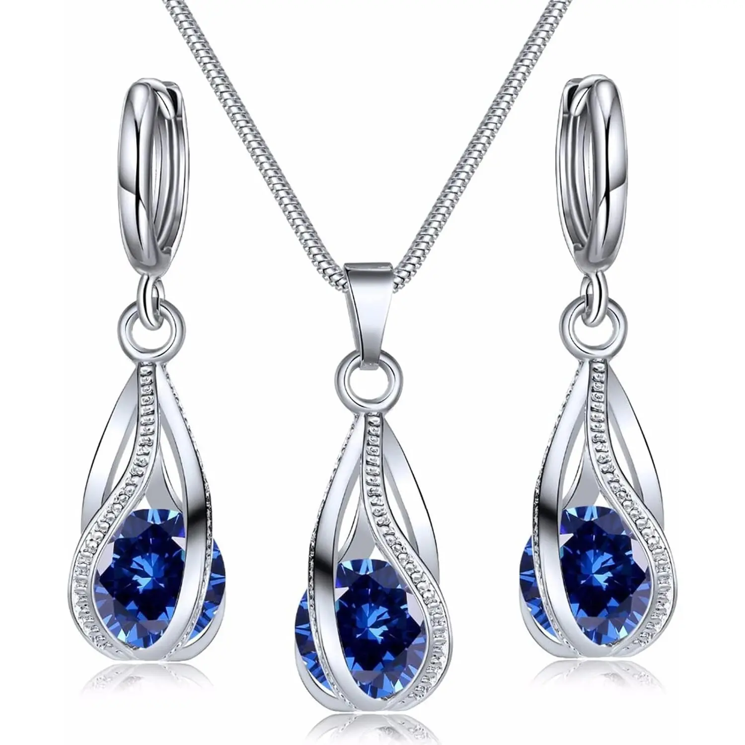Silver Jewelry Sets for Women Rhinestone Crystal CZ Bridal Bridesmaid Necklace Earrings Set for Wedding Prom Anniversary Birthday Gifts(Gift)