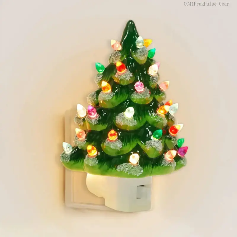 Ceramic Christmas Tree Night Light, 6-Inch Decor with Multicolor Bulbs & 360°   Swivel Plug, On/Off Switch for Bedroom, Bathroom, Home DecorCC41PeakPulse Gear