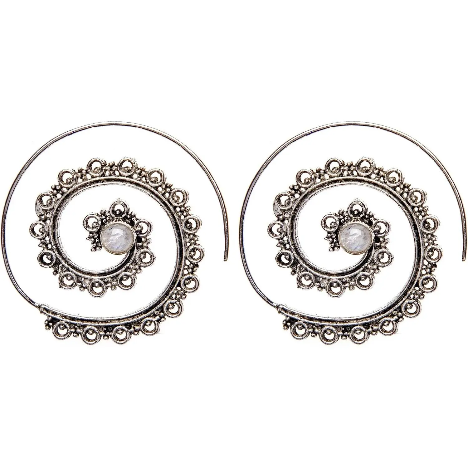 Brass  Mandala Dot Work Spiral Threader Earrings