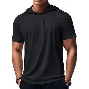 Men's Short Sleeve Hoodie Workout Gym Athletic Cotton Lightweight Hooded T Shirts SweatshirtGift.