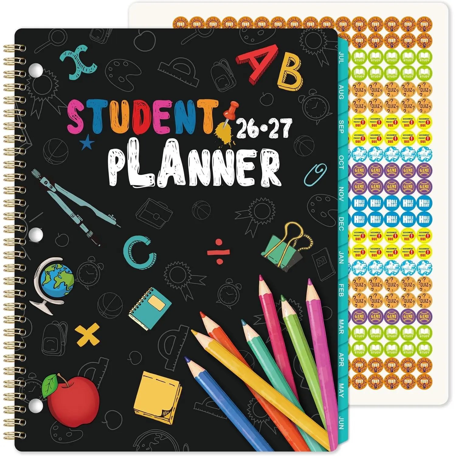 Student Planner 2026-2027 - School Planner 2026-2027, July 2026- June 2027, 8.5" x 11", Monthly and Weekly School Calendar with Colorful Tabs, Stickers and 3-Hole Punched, Academic Planners