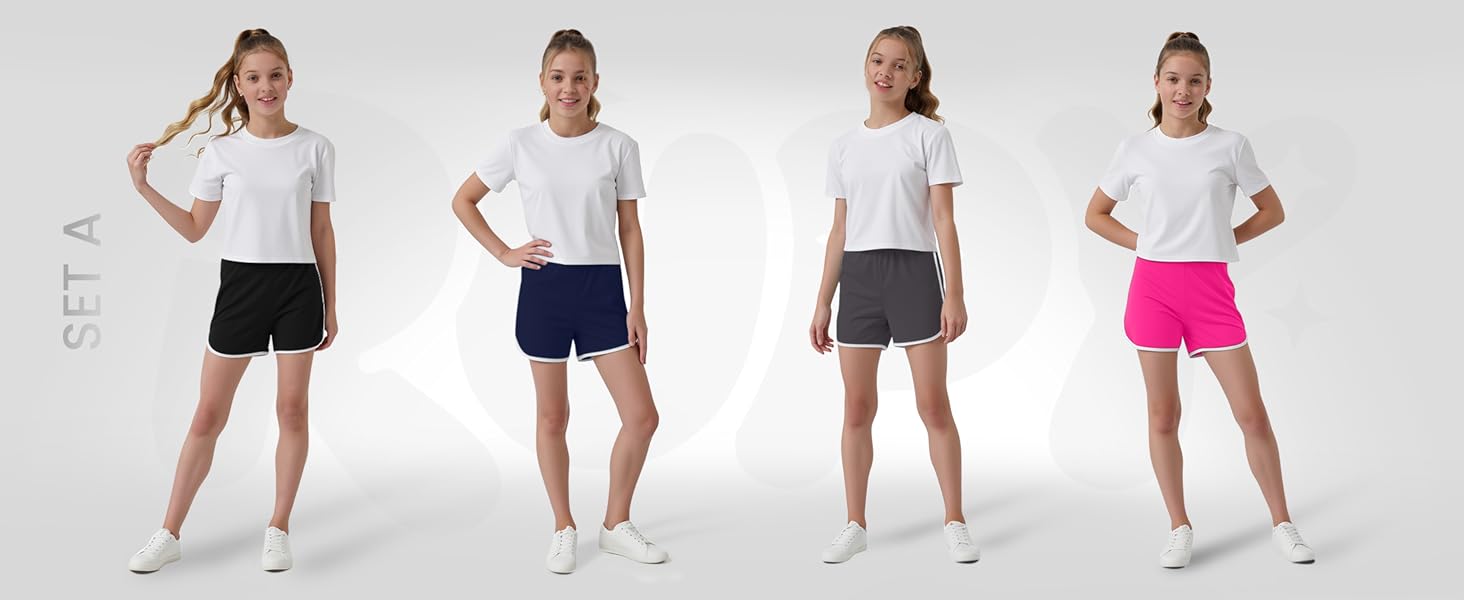 4 Pack Girls Athletic Shorts Quick Dry Kids Active Dolphin Running Gym Shorts Lightweight Soccer Shorts