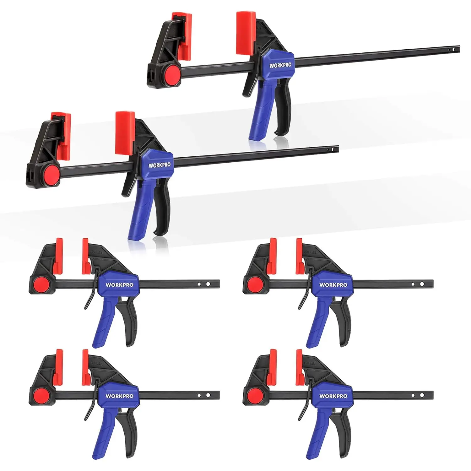 6-Pack Bar Clamps for Woodworking, 6" (4) & 12" (2) F Clamps, Blue.