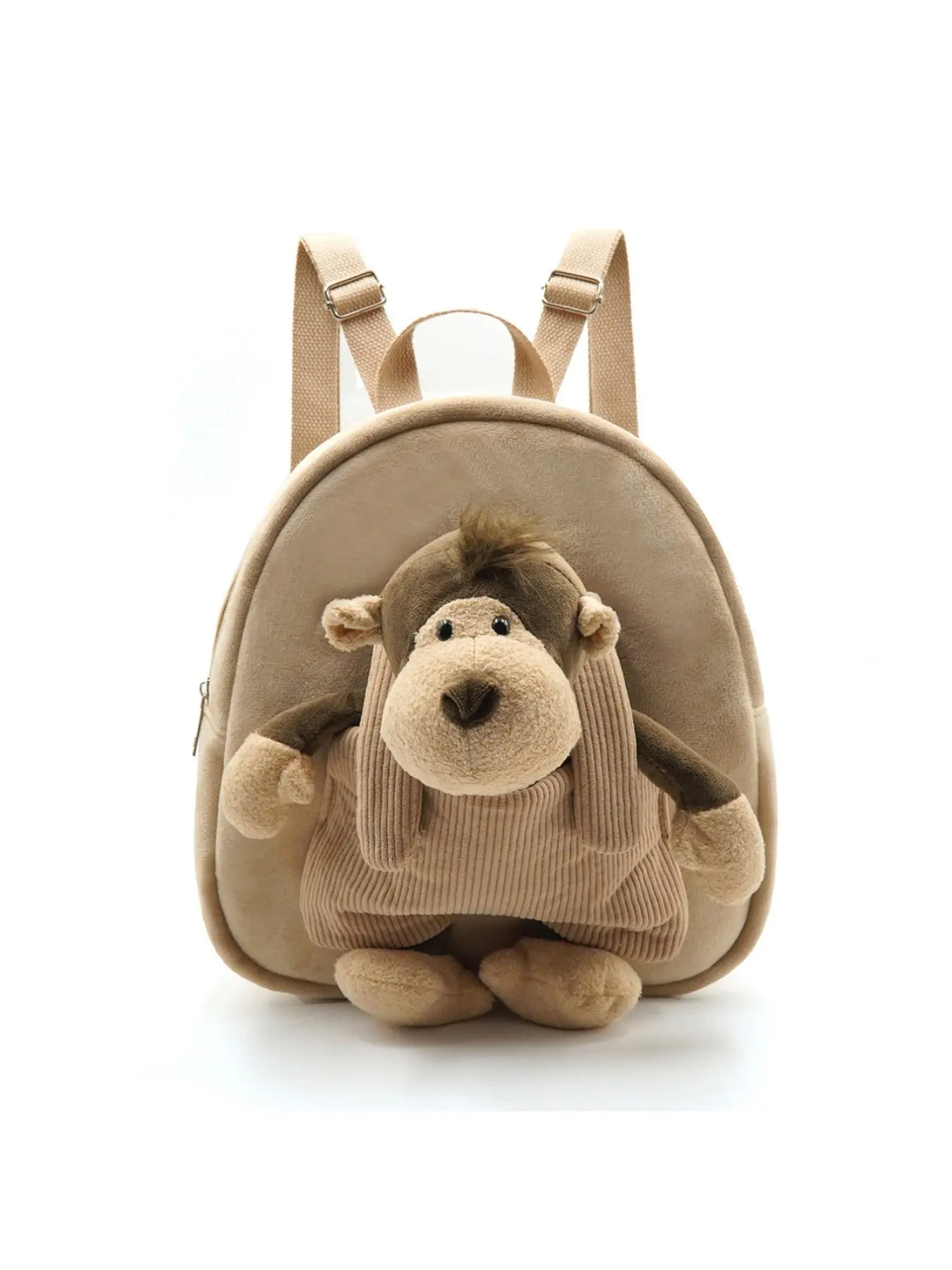 Detachable Plush Monkey Backpack, Fluffy Backpack, Cute Cartoon Design, Unisex School Bag, Flax Fabric Material, All-Season Use, Ideal for Kids