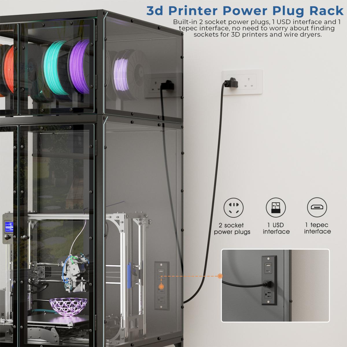 3D Printer Cabinet with Double Layer 3D Printer Filament Storage Rack, T-Shaped Filament Bar & Noise-Reducing, Dust-Proof Design, Suitable for Studio, Office Storage and Organization