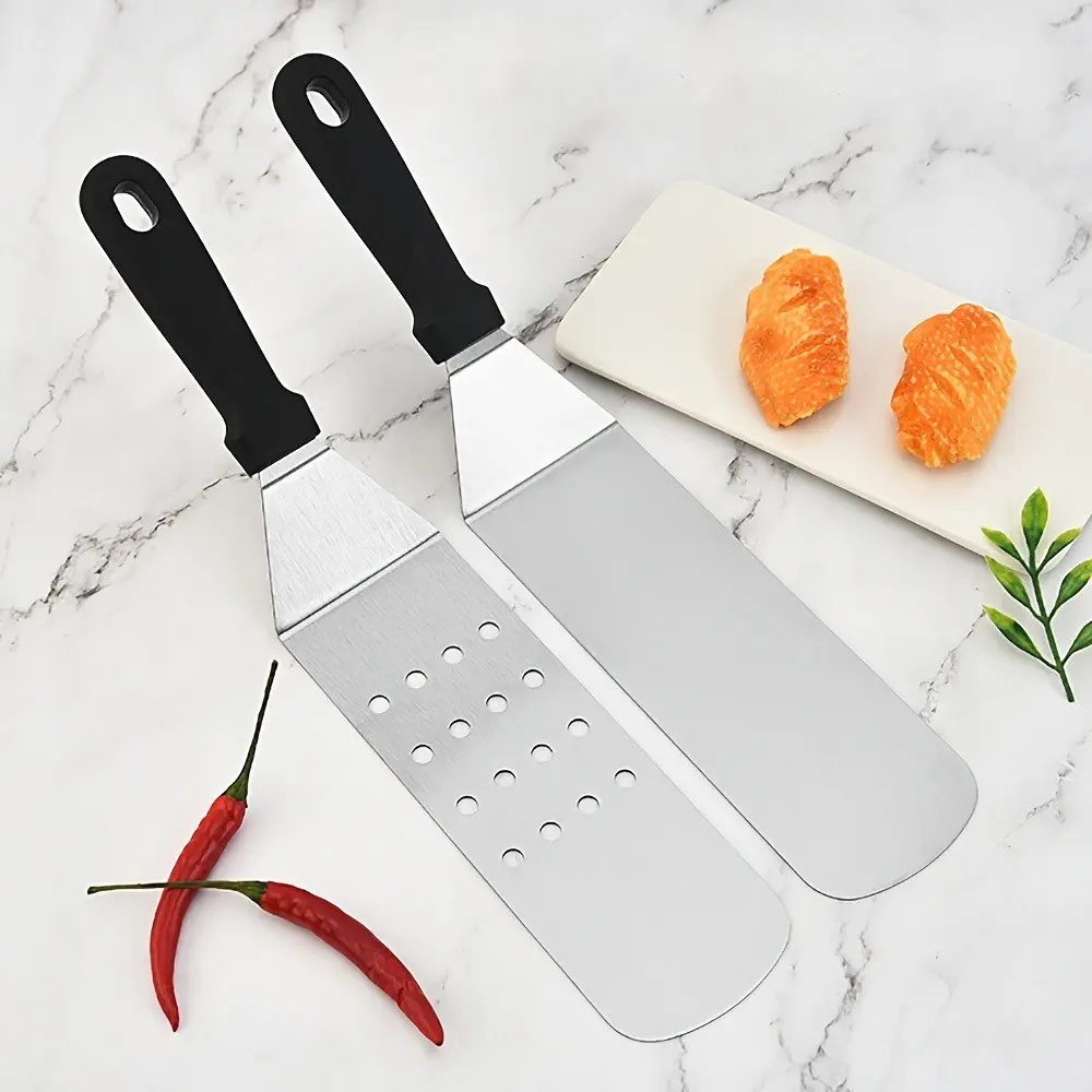 Stainless Steel Spatula with Plastic Handle, Non-Slip Grip, Heavy-Duty Solid Grill Rack Adjuster, Easy Clean Camping Tool