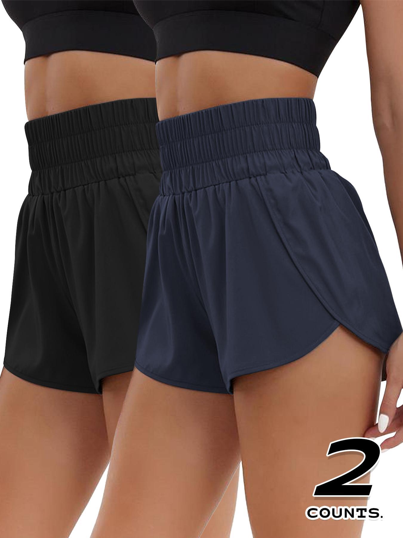 Women's Solid High Waist Gym Shorts, Breathable Comfortable Gym Workout Shorts, Ladies Sportswear for Indoor Outdoor Wear