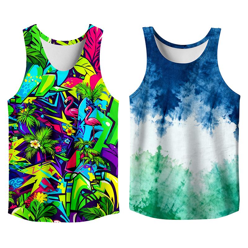 Vintage 2 Pack Oil Painting Tank Top, Trendy Menswear Funny Graphic Tees, Big and Tall Gym Workout Running Tee, Comfy Casual Sleeveless Vests