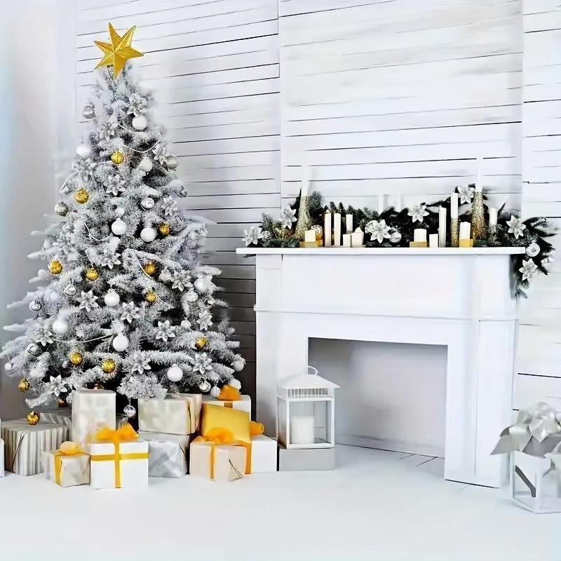 6-24Pcs 15cm Artificial Christmas Flowers with Clips Stems, Xmas Tree Ornaments Glitter Flower for Garland New Year Party Decor