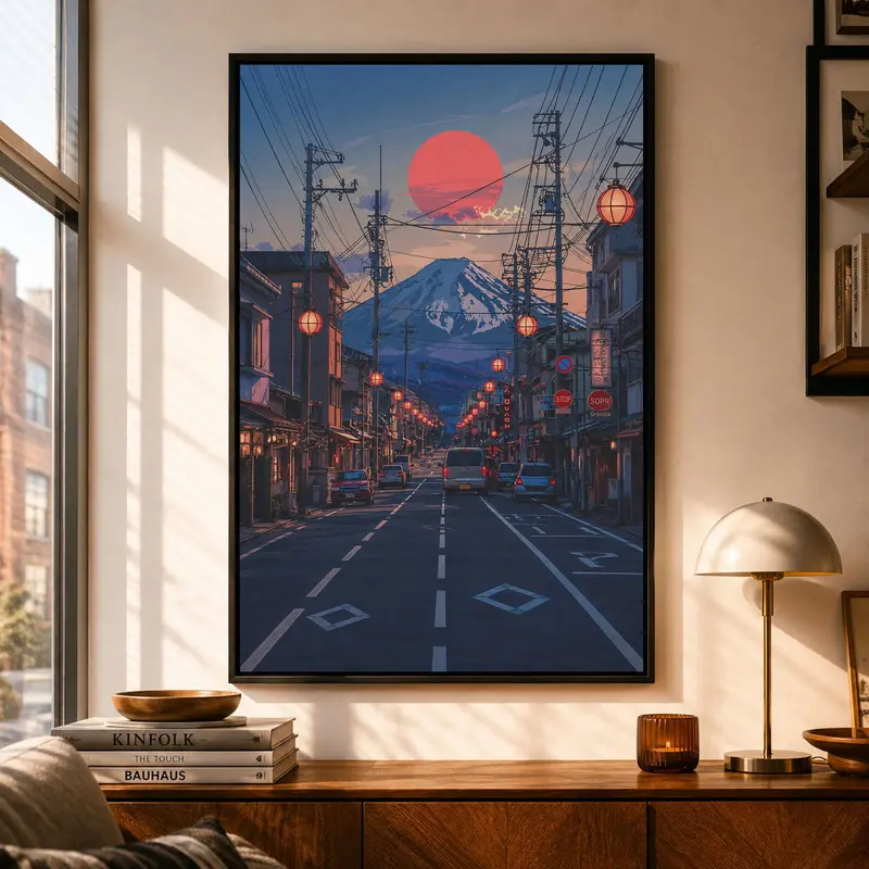 Retro Japanese Mount Fuji Wall Art, Lo-Fi Sunset Street Poster, Vintage Japanese Aesthetic Print, Anime Room Decor, Tokyo Cityscape Artwork, Vaporwave Wall Art, Bedroom Gaming Room Decor, Japan Lover Gift