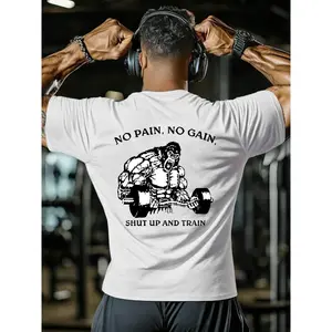 180gMen's Regular Fit Gorilla & Letter Print Round Neck Tee, Casual Short Sleeve Crew Neck T-shirt for Summer, Fashion Men's Top for Gym Workout Running, Gym Tops, Gym T Shirts, Gym Clothes, Gym Sportswear