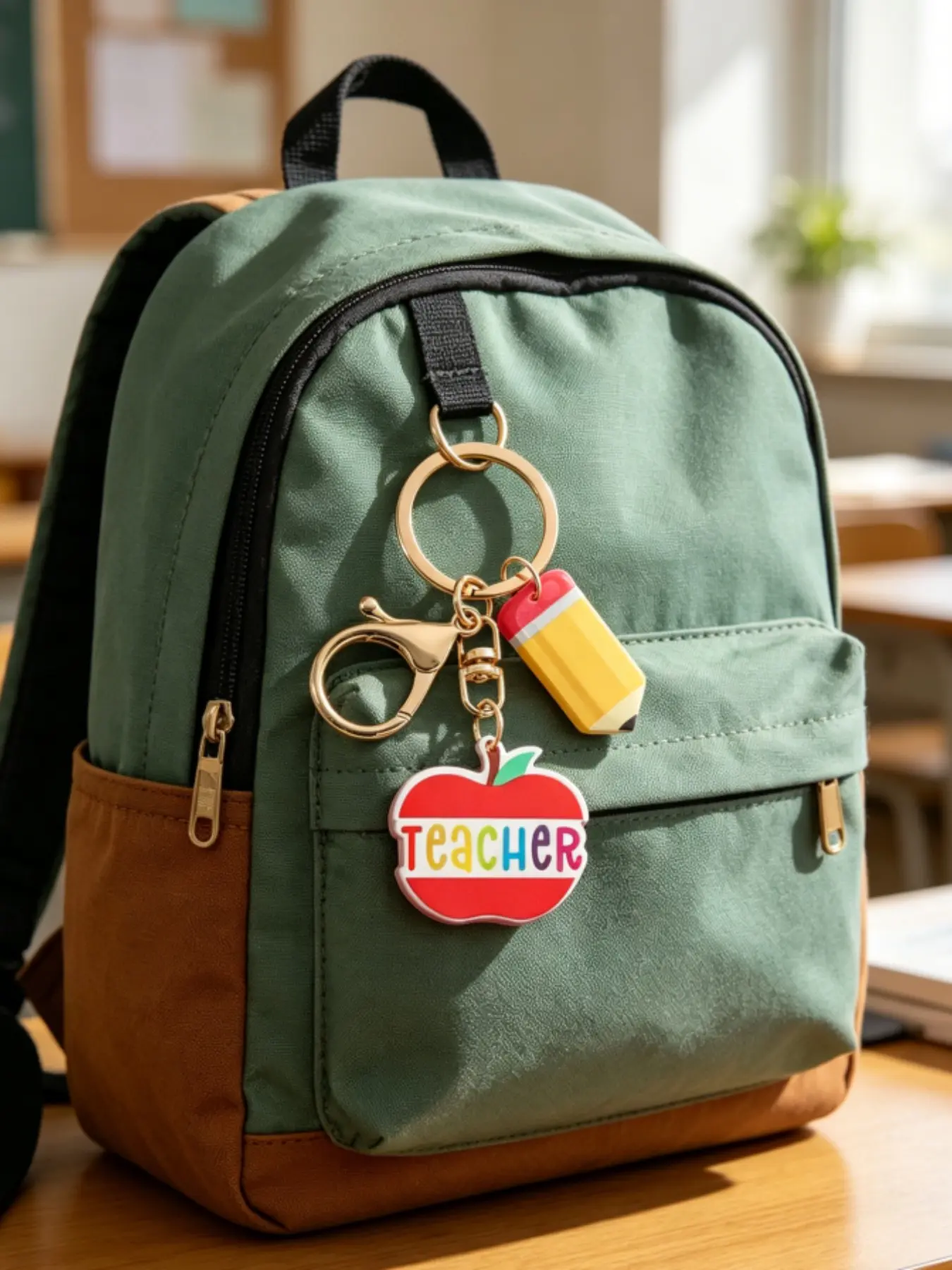 Acrylic Pencil & Apple Keychain, Teacher's Day Decoration Gift, Stylish Campus-themed Pencil Amulet Charm, Perfect Present for Teachers and Friends