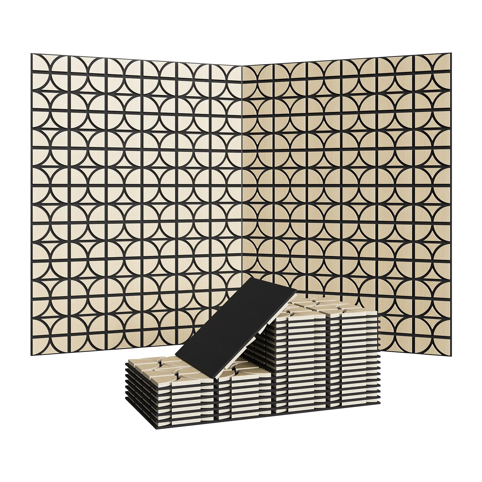 3D Acoustic Wood Panels – Decorative Geometric Wood Slats, Sound Absorbing PET Felt Backing, Home Theater & Studio Wall Treatment