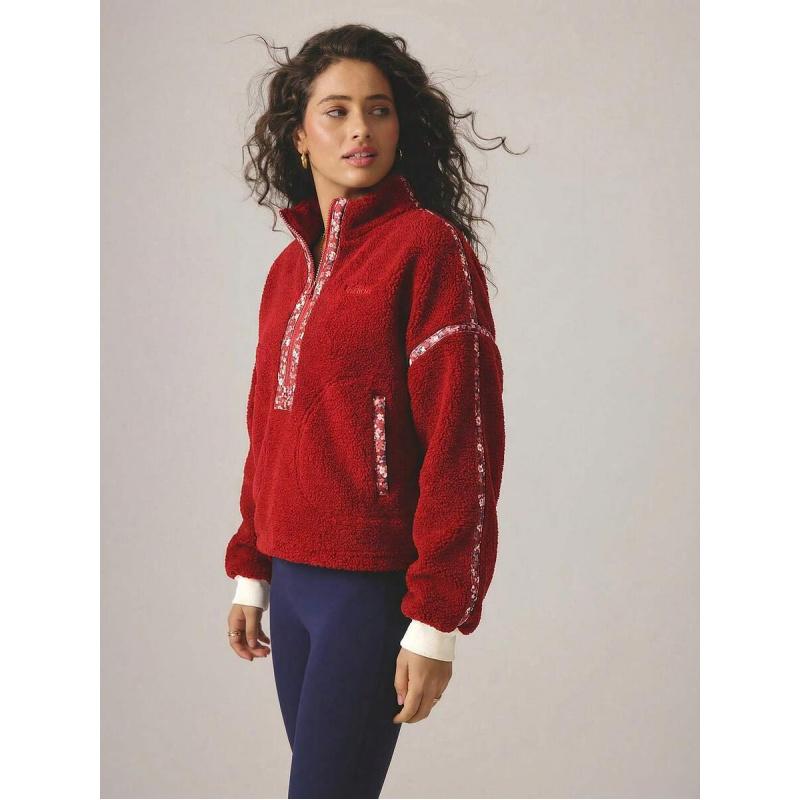 Leisurewear Fall / Winter Half Zip Floral Printed Fluffy Fleece Jacket With Internal Drawcord Gym Workout Comfy Airport Outfit