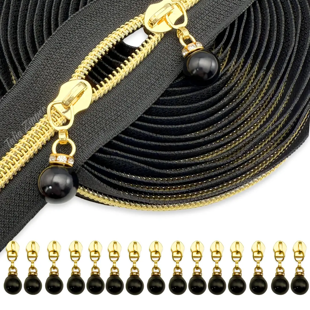 5-yard 180-inch golden nylon zipper with 15 sliders, ideal for DIY clothing, bags, and home textiles