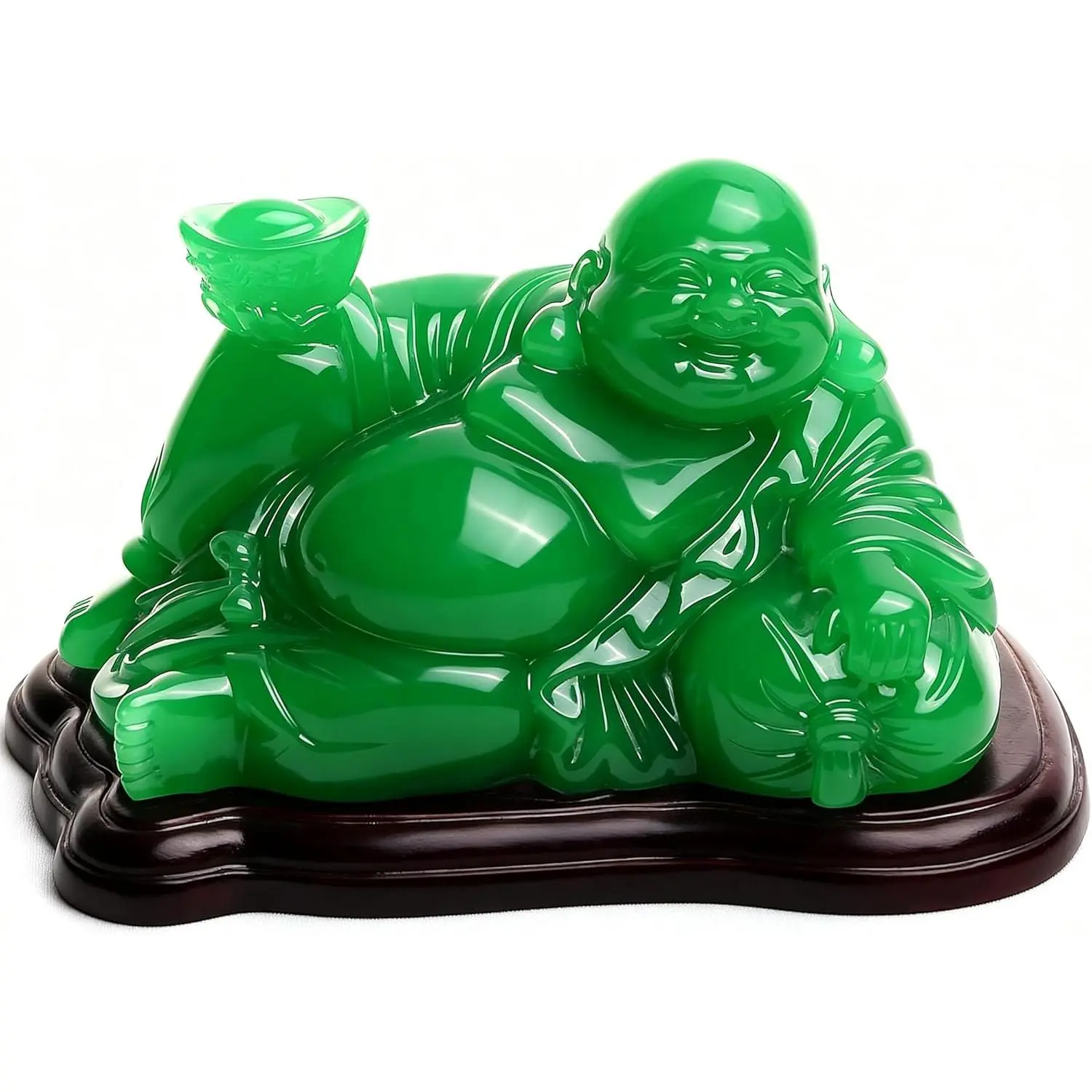 5.3" Green Happy Buddha Statue - Laughing Buddha Figurine for Good Luck, Wealth & Feng Shui, Handcrafted Polystone Resin, Home & Office Decor, Gift for Inspiration & Serenity,Meditation Decor