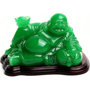 5.3" Green Happy Buddha Statue - Laughing Buddha Figurine for Good Luck, Wealth & Feng Shui, Handcrafted Polystone Resin, Home & Office Decor, Gift for Inspiration & Serenity,Meditation Decor
