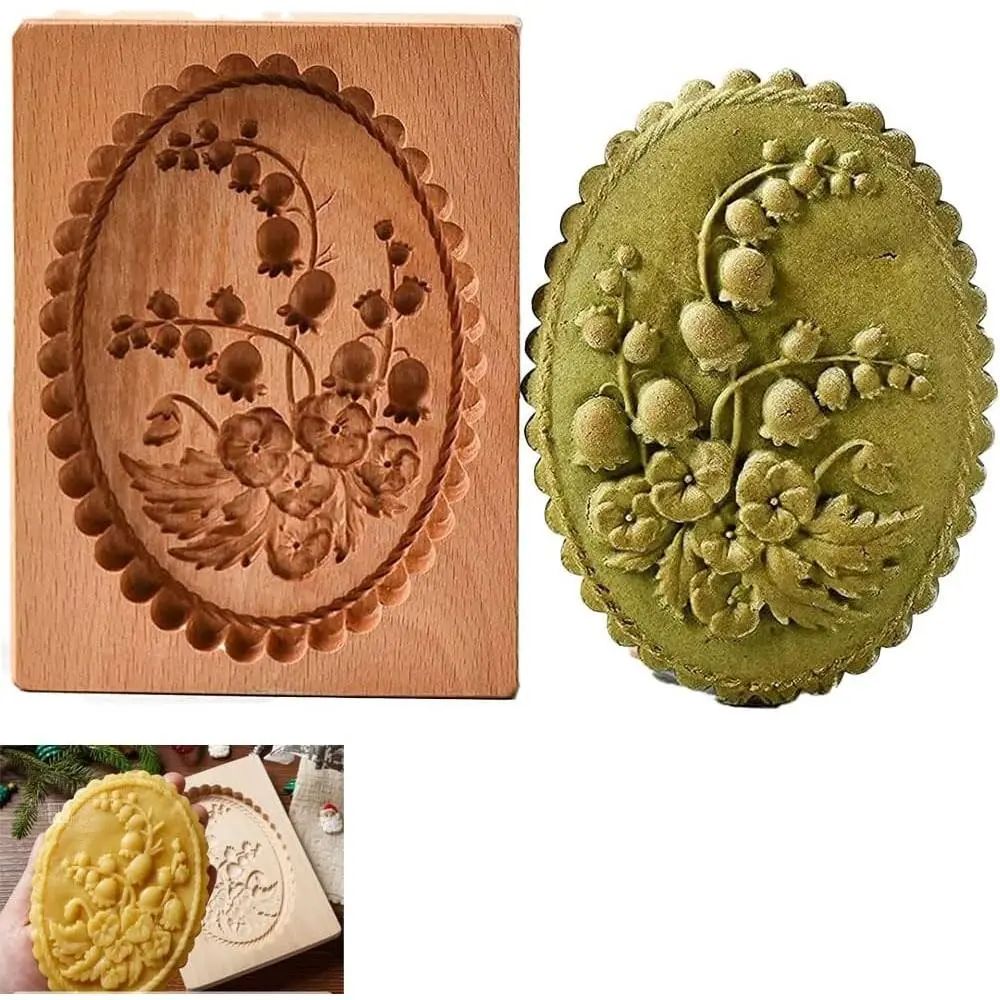 3D Carved Wooden Gingerbread Cookie Mold DIY Biscuit Press Stamp Cutter Mould for Halloween Thanksgiving Christmas (Violet-Large)
