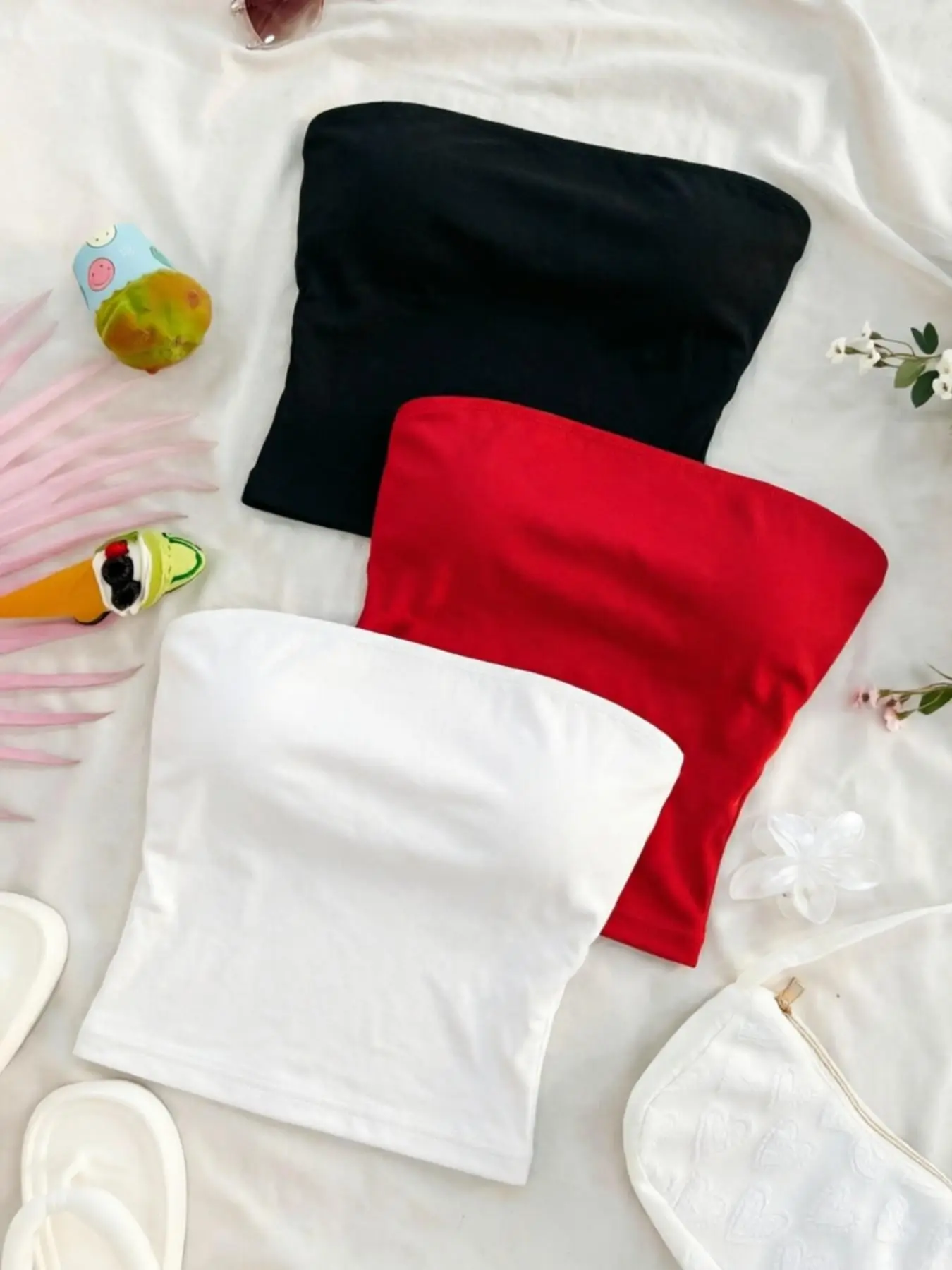 Summer Cool Solid Color Crop Top, Simple Short Sleeveless Fashion Streetwear Street Style, Versatile Three-Piece Set, Trendy Fit Waist-Exposed Top