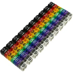 100 count 6mm Colourful C-Type Marker Number Tag Label for 6-10mm Wire,  Markers in A Box for RJ45 Cat6 and Cat5E, RG TV Cables